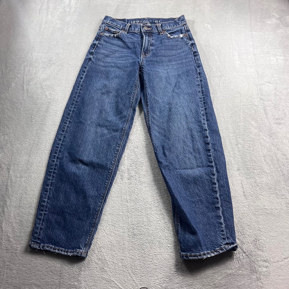 American Eagle Barrel Jeans Womens 000 Regular Medium Wash Stretch Denim